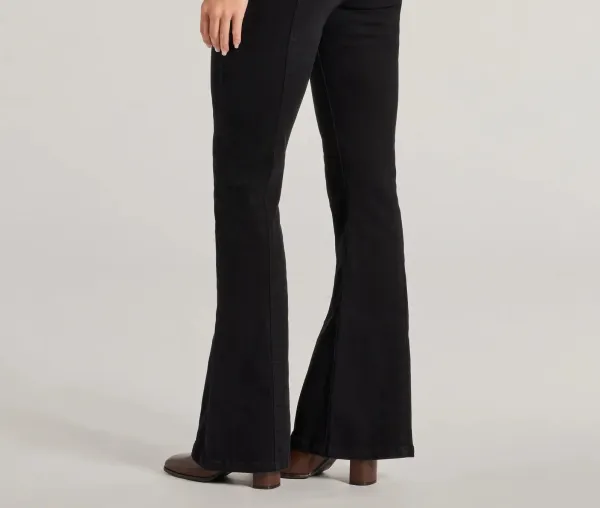 Black High-Rise Bootcut Belted Pants