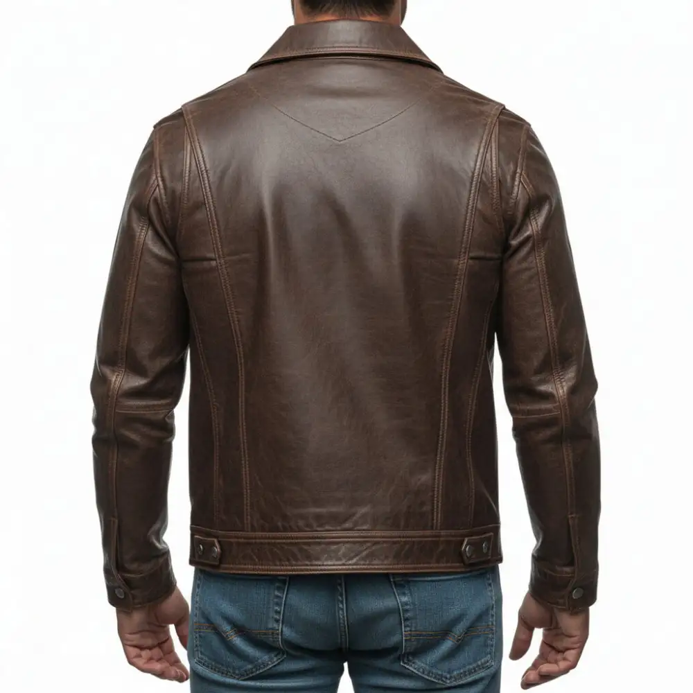 Leather Trucker Distressed Jacket