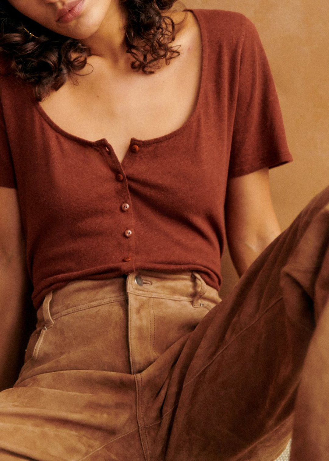 Solid Color Round Neck Cotton And Linen T-Shirt Short Sleeves