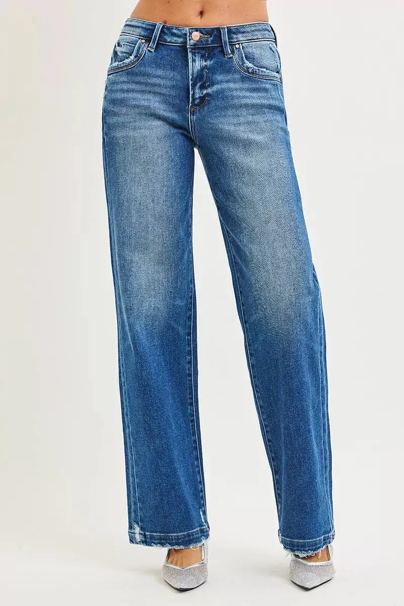 Raw Hem Side Seam Baggy Jeans