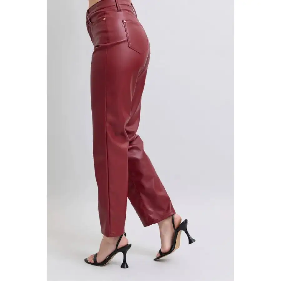 Full Size High Waist Tummy Control Faux Leather Straight Pants Plus Size