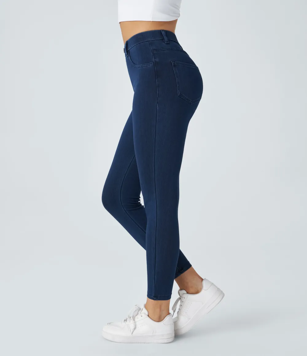 Magic High Waisted Multiple Pockets Stretchy Knit Denim Work Leggings
