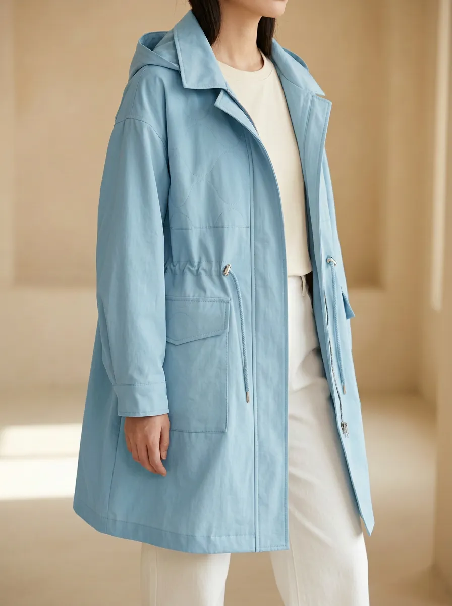 Quilted Pattern Hooded Windbreaker Jacket