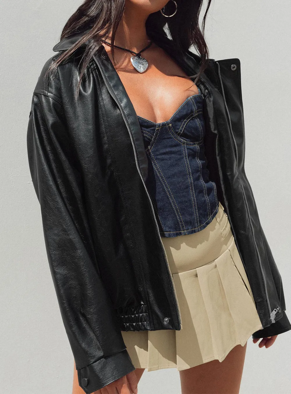 Burgundy Oversized Faux Leather Jacket
