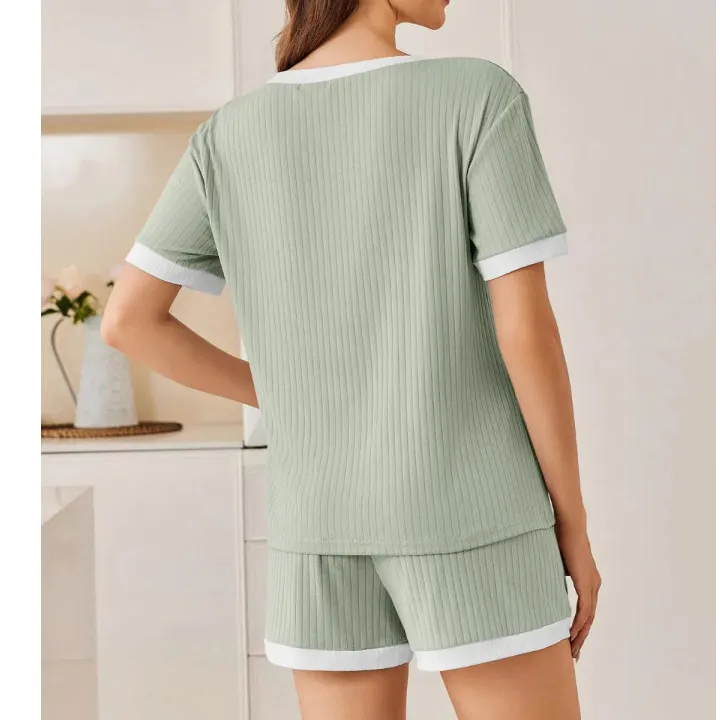 Ribbed Short Sleeve Top and Shorts Set