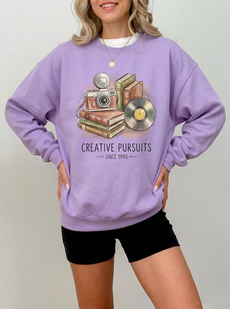 Women's Creative Hobbies Camera Books Vinyl Printed Sweatshirt