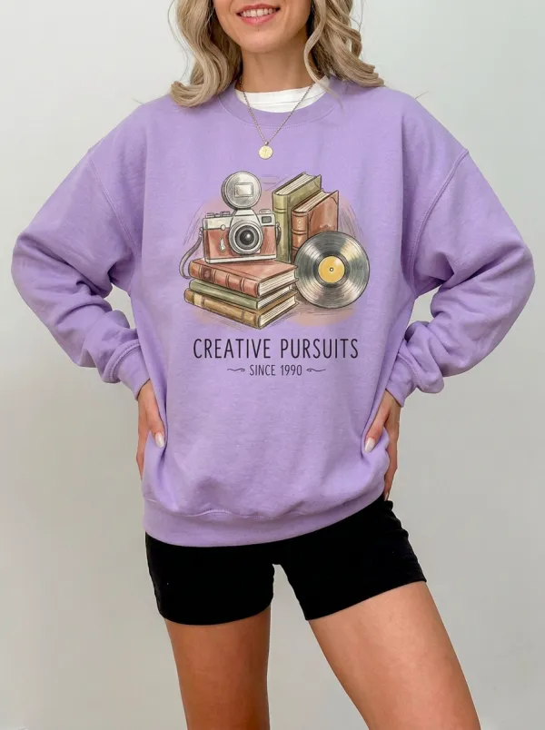 Women's Creative Hobbies Camera Books Vinyl Printed Sweatshirt