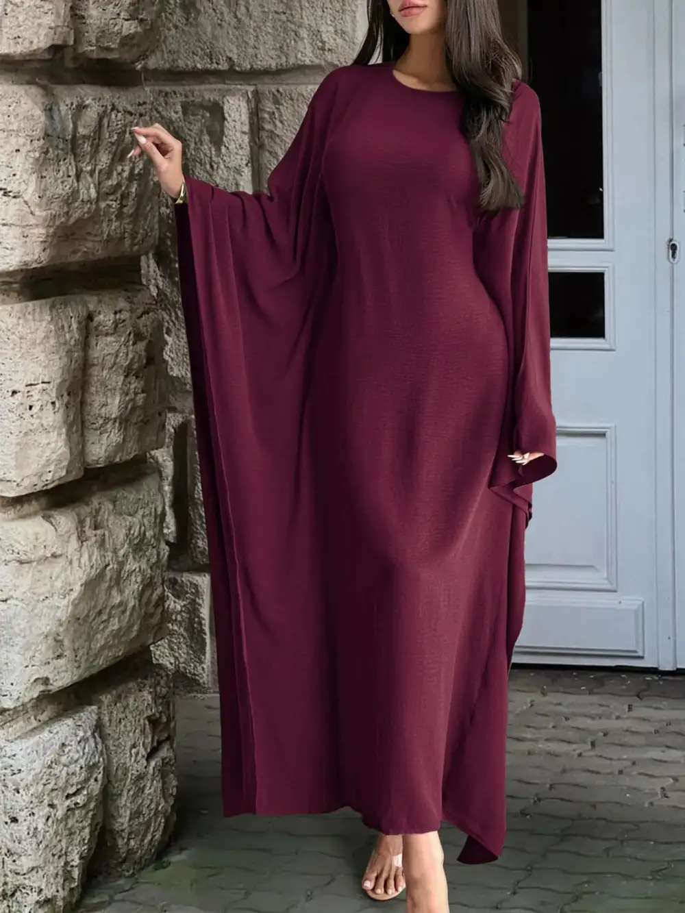 Cape Round Neck Maxi Dress