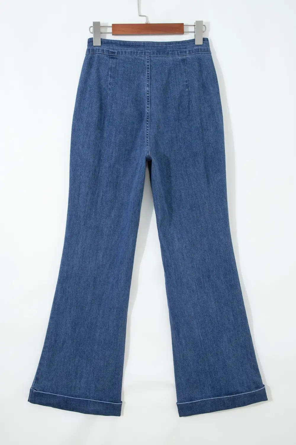 Women's Golden Button Detail Rolled Edge Flare Leg Jeans