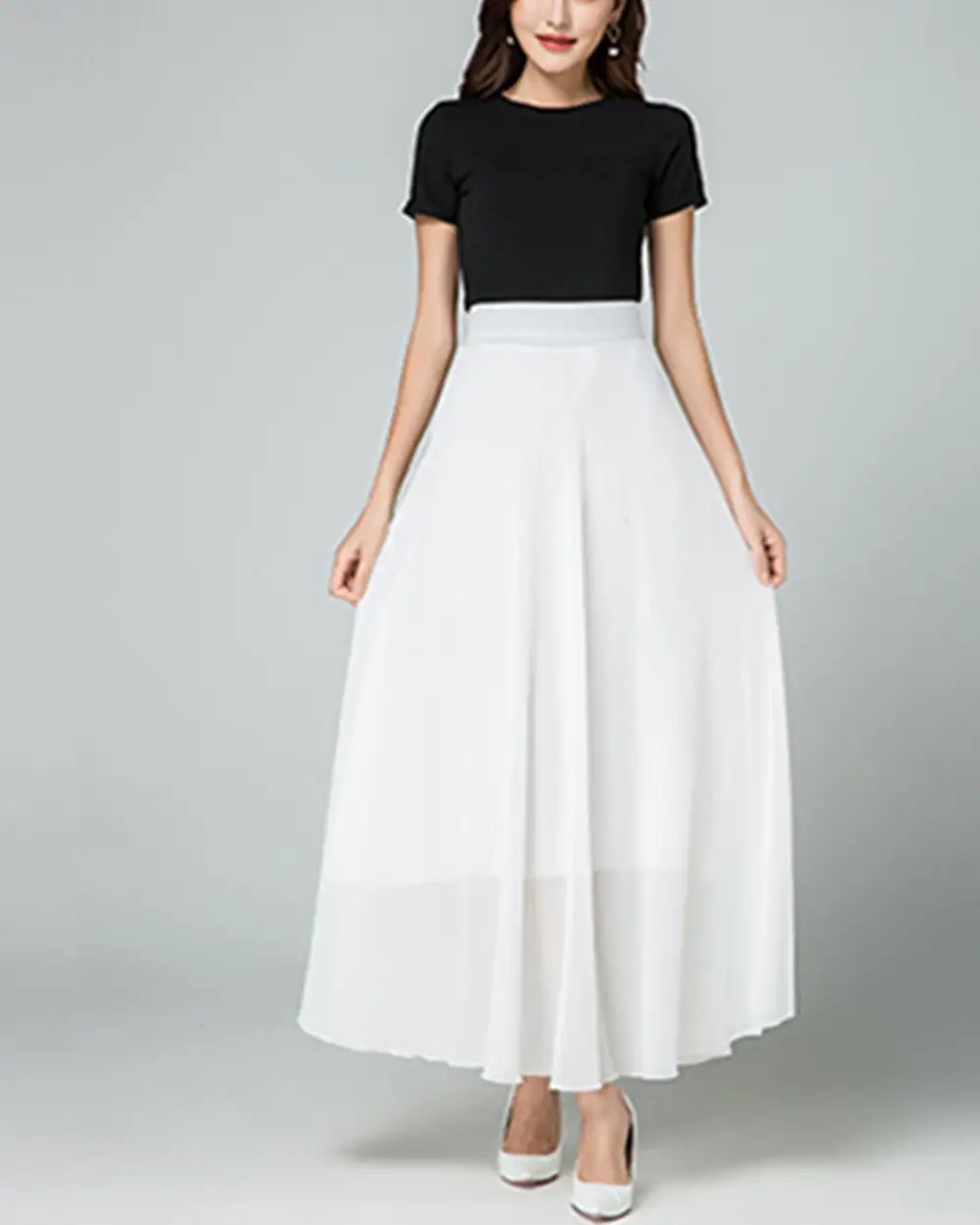 Everyday Elastic Waist Chiffon A Line Maxi Skirt