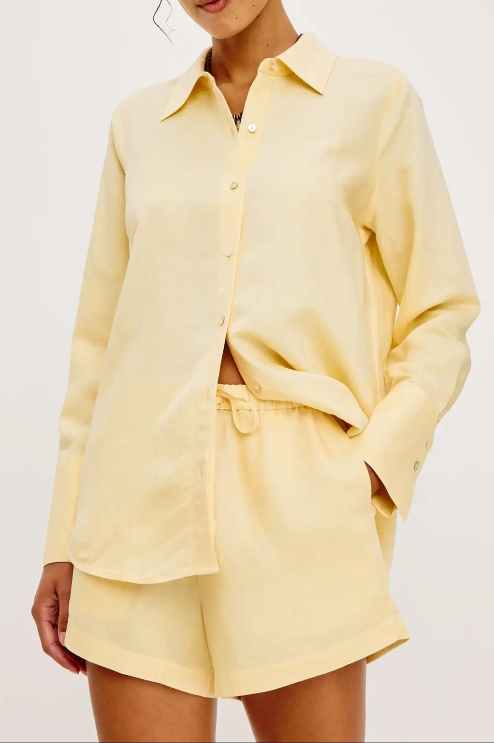 Button Front Linen Blend Shirt