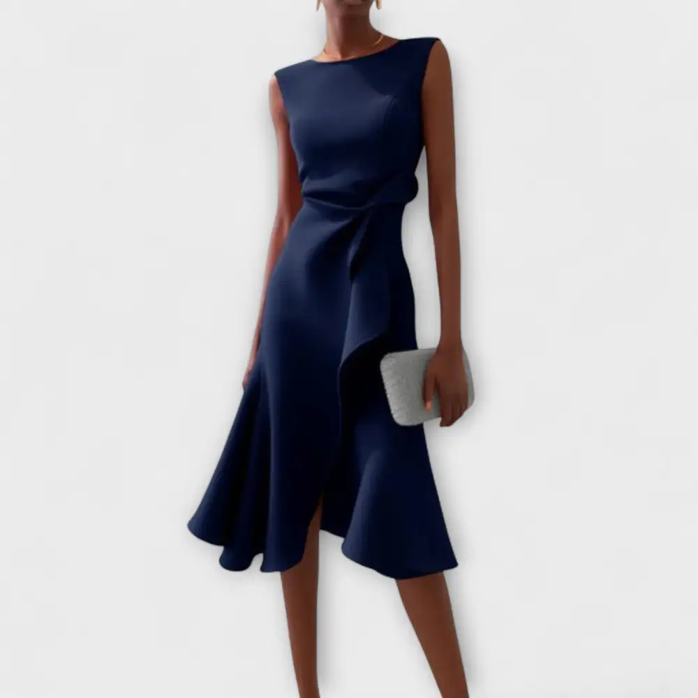 Pleated Asymmetrical Midi Dress