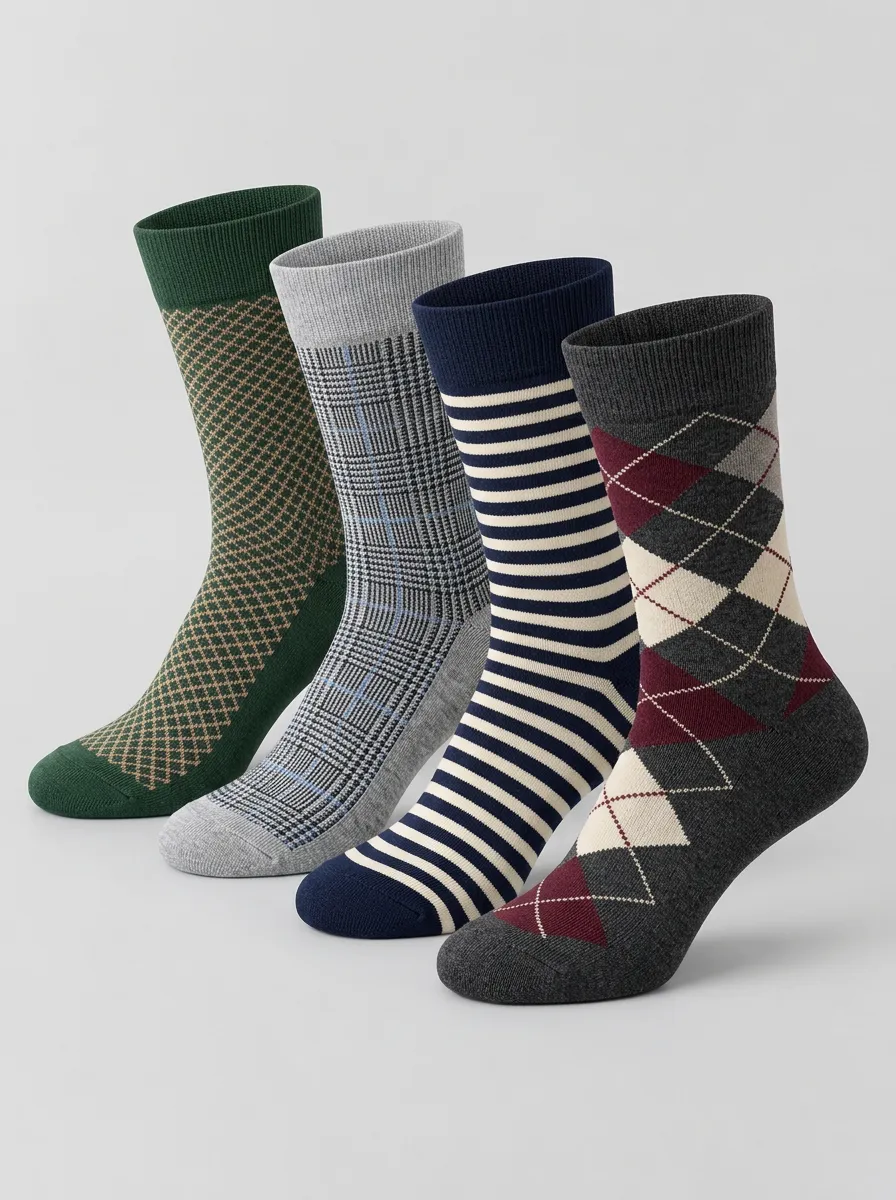Men's Classic Patterned Argyle Plaid Striped Printed Socks 4-Pack