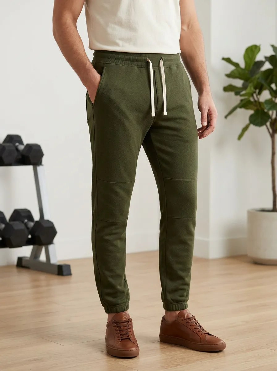 Men's Olive Green Athletic Drawstring Jogger Pants