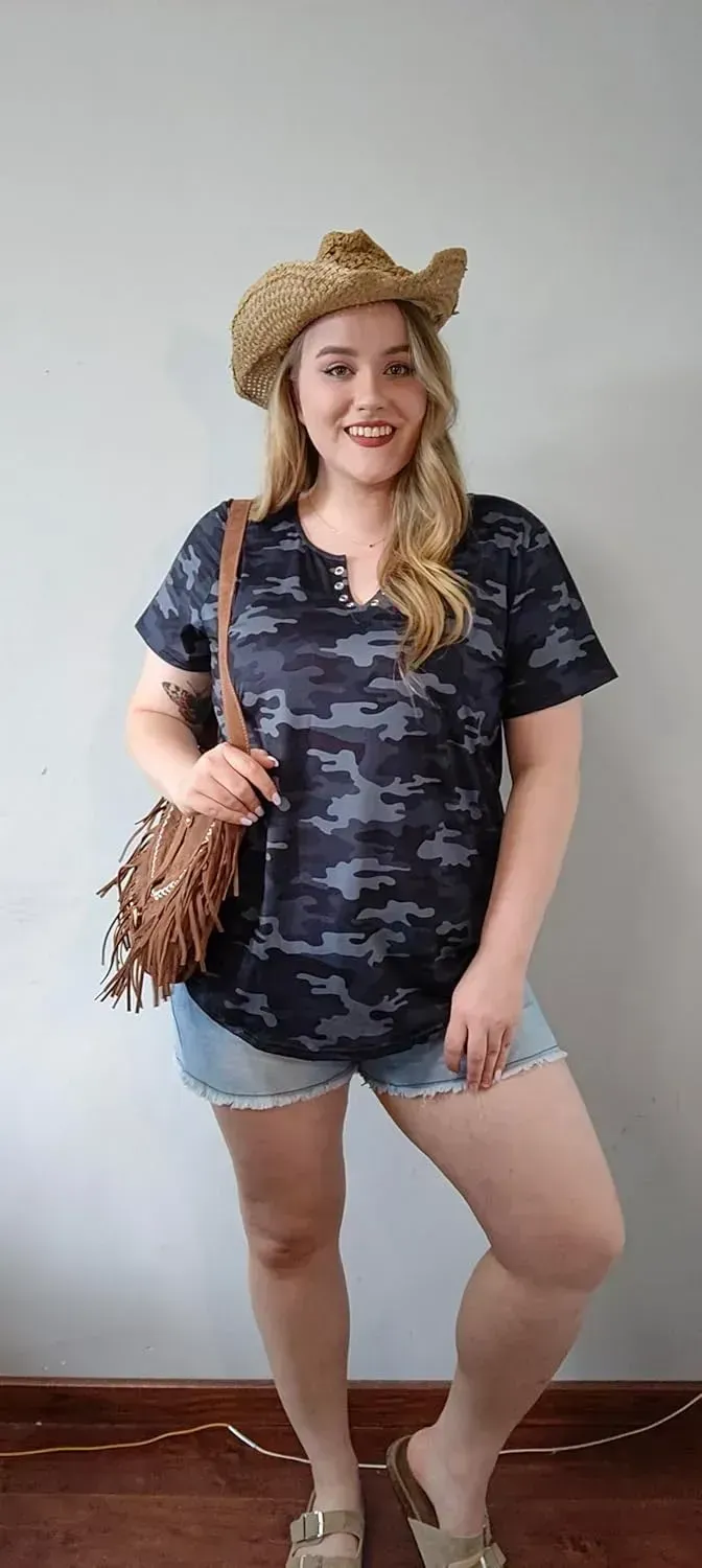 TIYOMI Plus Size T Shirt for Women Short Sleeve Tunic Cross Line Shirts Round Neck Tops Summer Blouse XL-5XL 14-28