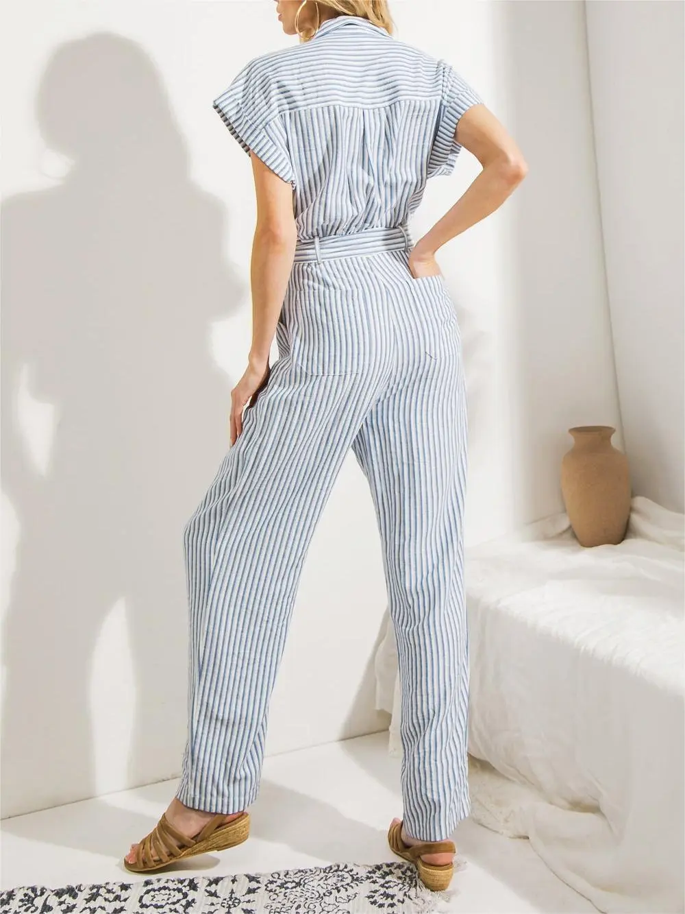 Tied Waist Stripe Jumpsuit