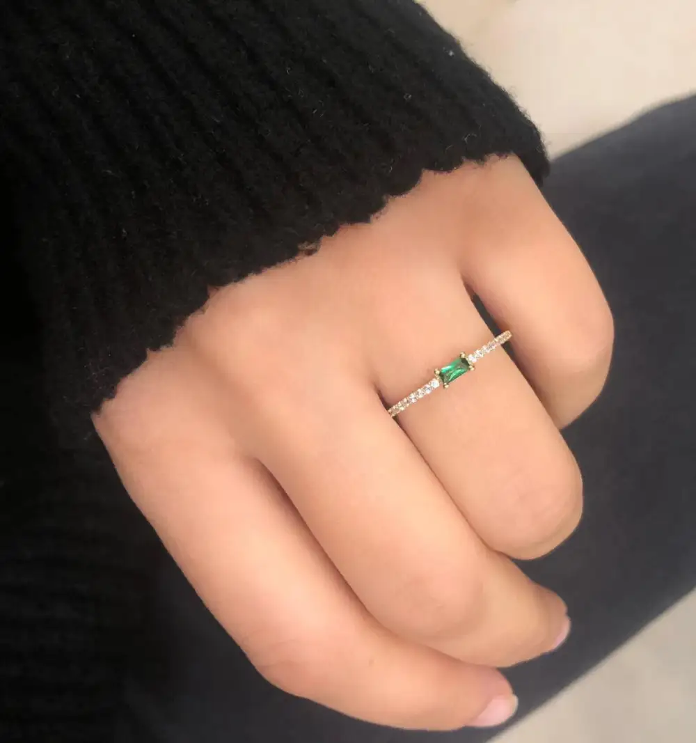 Gold Lab Created Baguette Emerald Ring With Cubic Zirconia