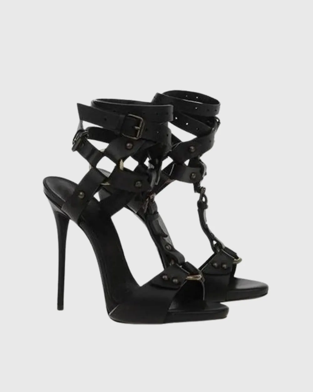 Studded Strap Gladiator Sandals in Black