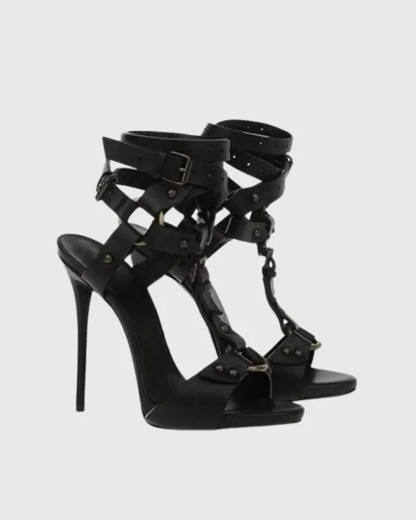 Studded Strap Gladiator Sandals in Black