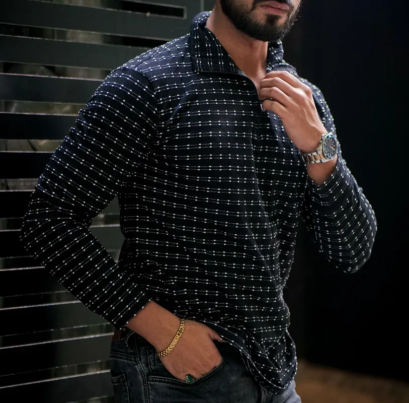 Black Ribbed Henley Neck Long Sleeve Top