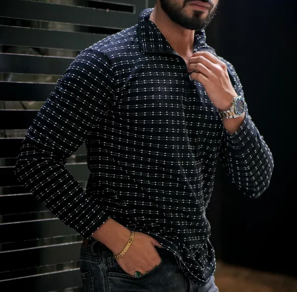 Black Ribbed Henley Neck Long Sleeve Top