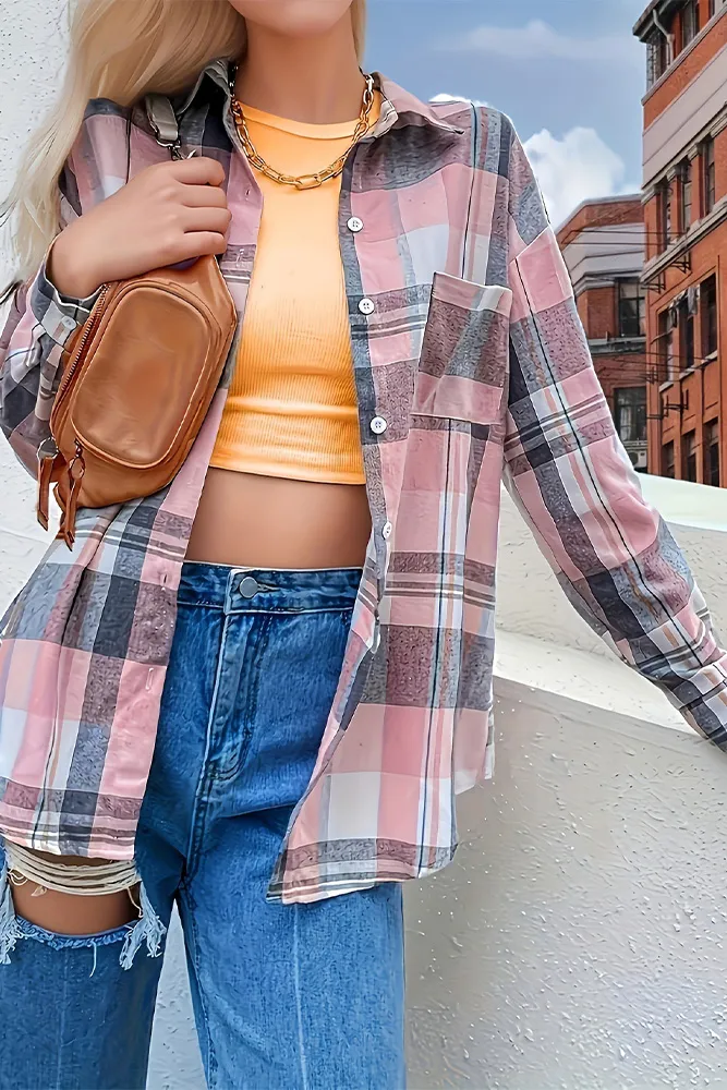 Pink Plaid Button Up Shirt