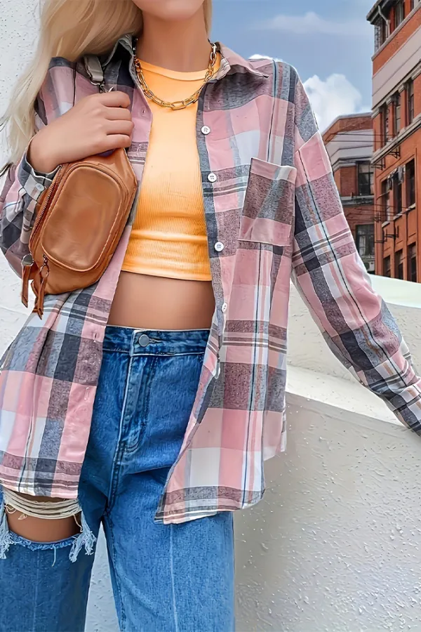 Pink Plaid Button Up Shirt