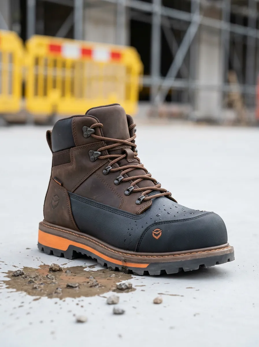 Men's Waterproof Construction Brown Black Printed Work Boots