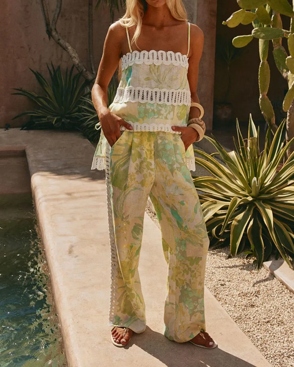 Lemon Floral Strappy Two-Piece Set Elegant Outfit