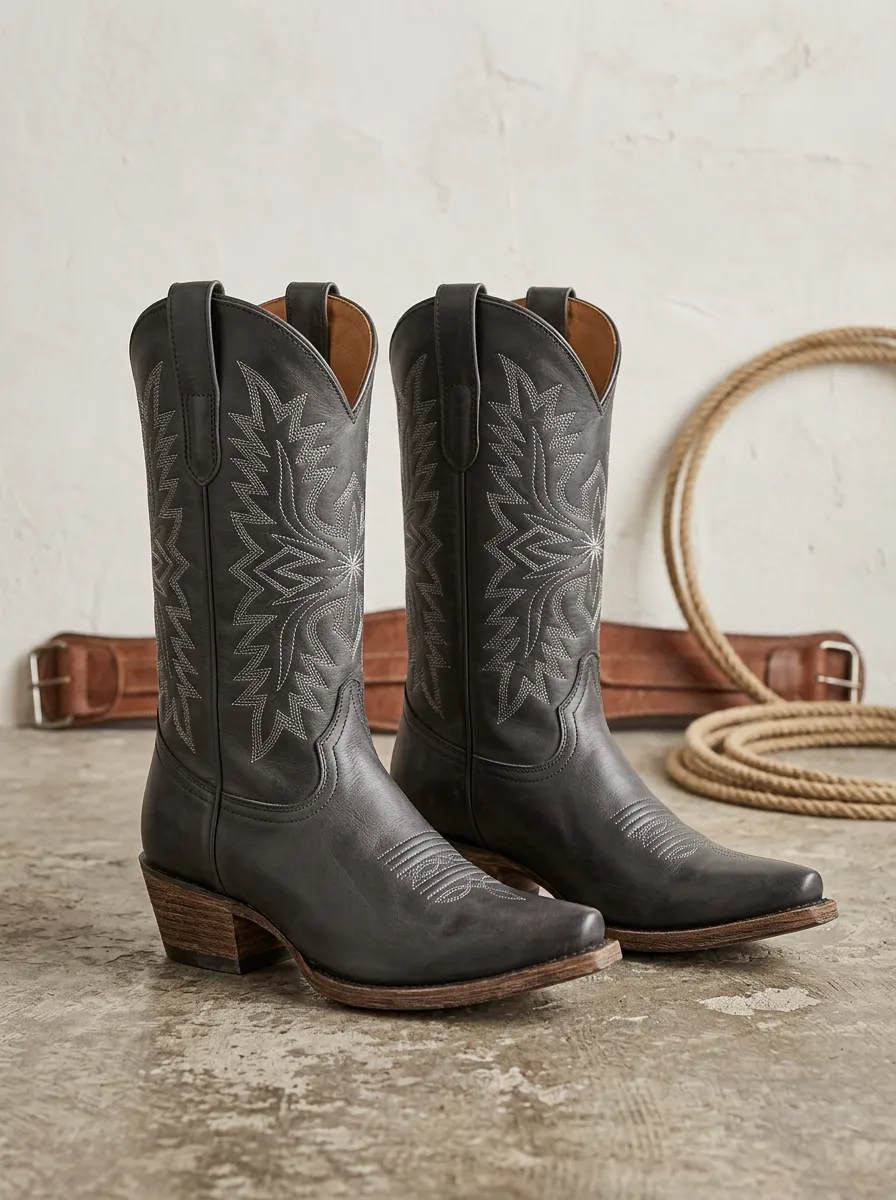 Unisex Rustic Western Cowboy Star Stitched Printed Boots