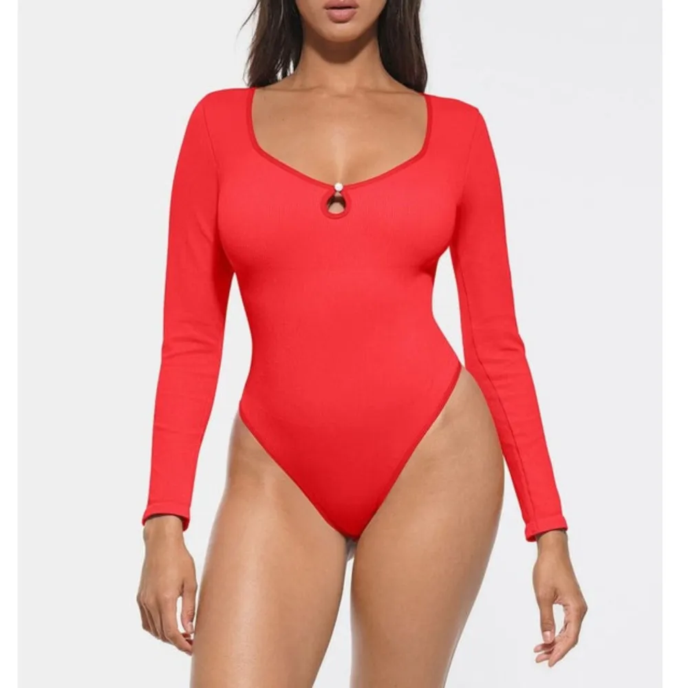 Ribbed Cutout Long Sleeve Thong Bodysuit