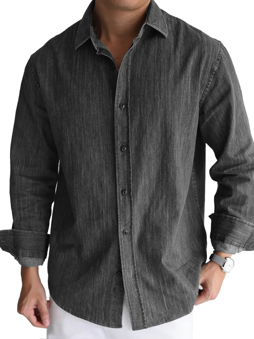 Clean Line Long Sleeve Open Collar Shirt