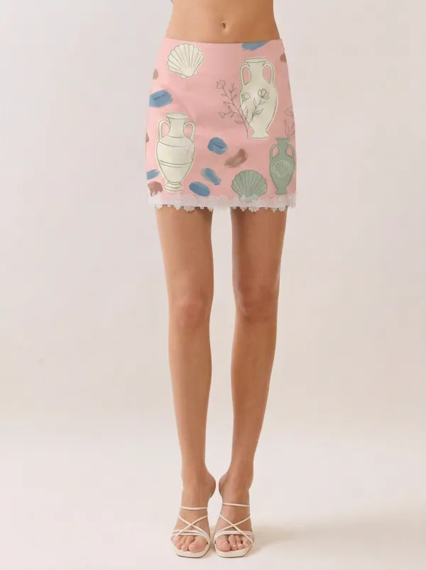 Women's Greek Aesthetic Vase Shell Printed Mini Skirt