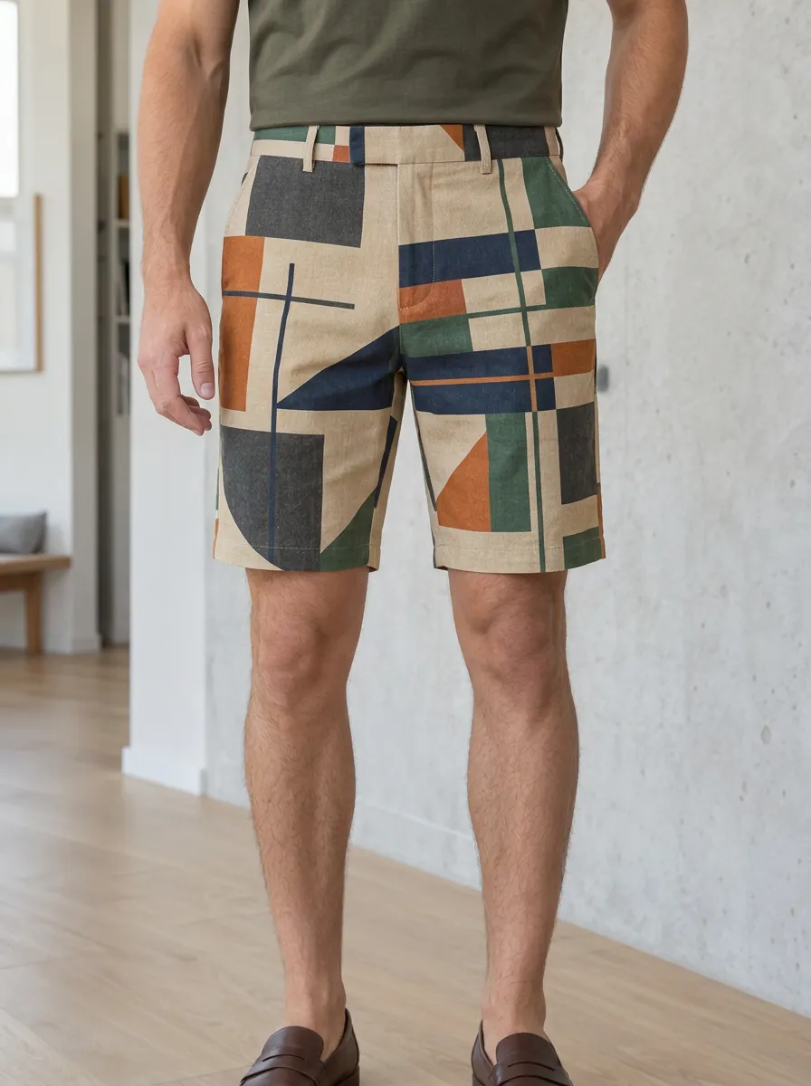 Men's Geometric Abstract Art Tailored Shorts