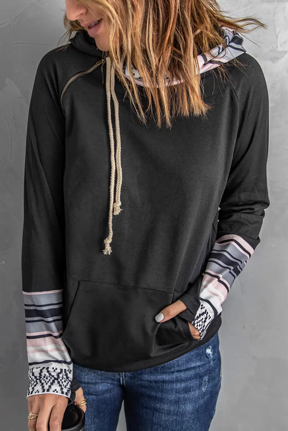 Double Hoods Thumb Hole Hoodie