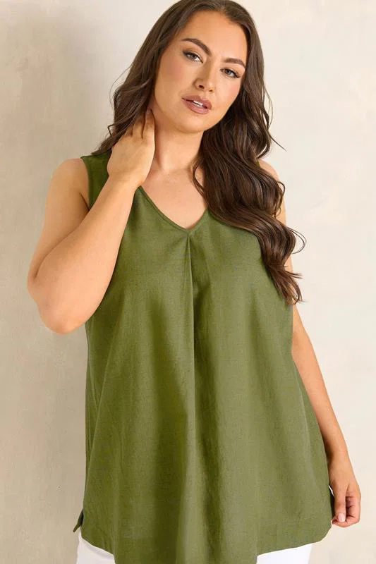 Green Linen Vest Top detail 1