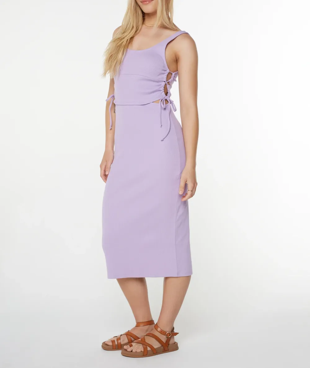 Solid-Color Fitted Round-Neck Dress