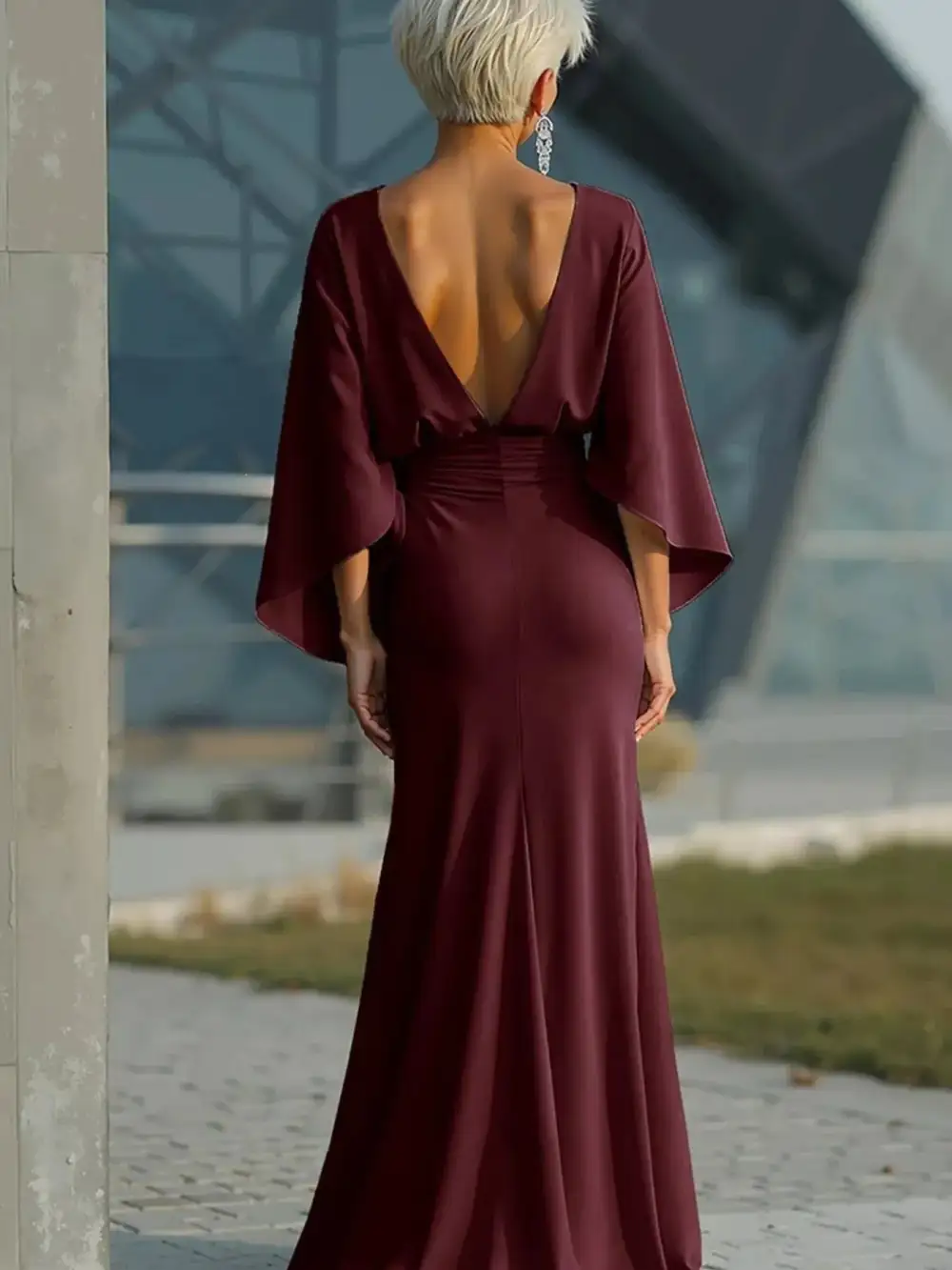 Batwing Sleeve Ruched Maxi Dress