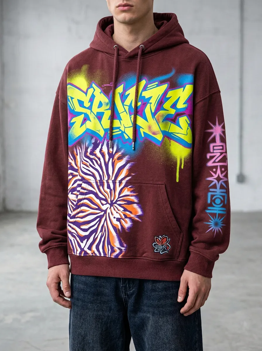 Unisex Streetwear Graffiti Zebra Pattern Graphic Hoodie
