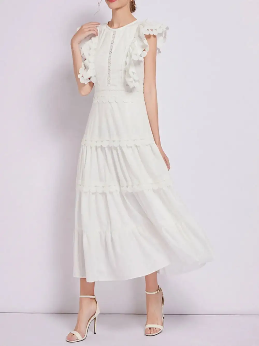 Embroidered Ruffle Tiered Dress Casual