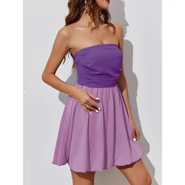 Soft Everyday Ruched Two-Tone Tube Mini Dress