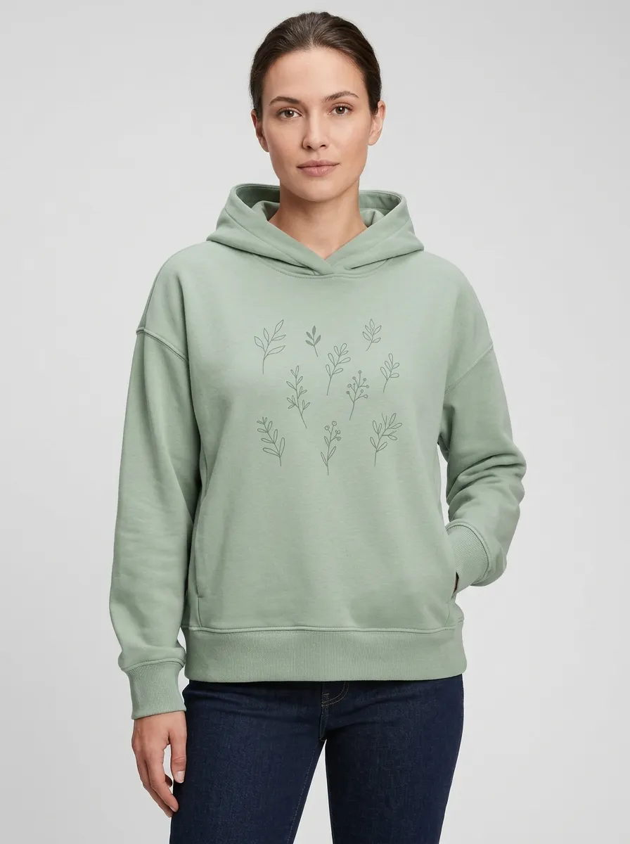 Women's Modern Botanical Leaf Minimal Nature Inspired Graphic Hoodie