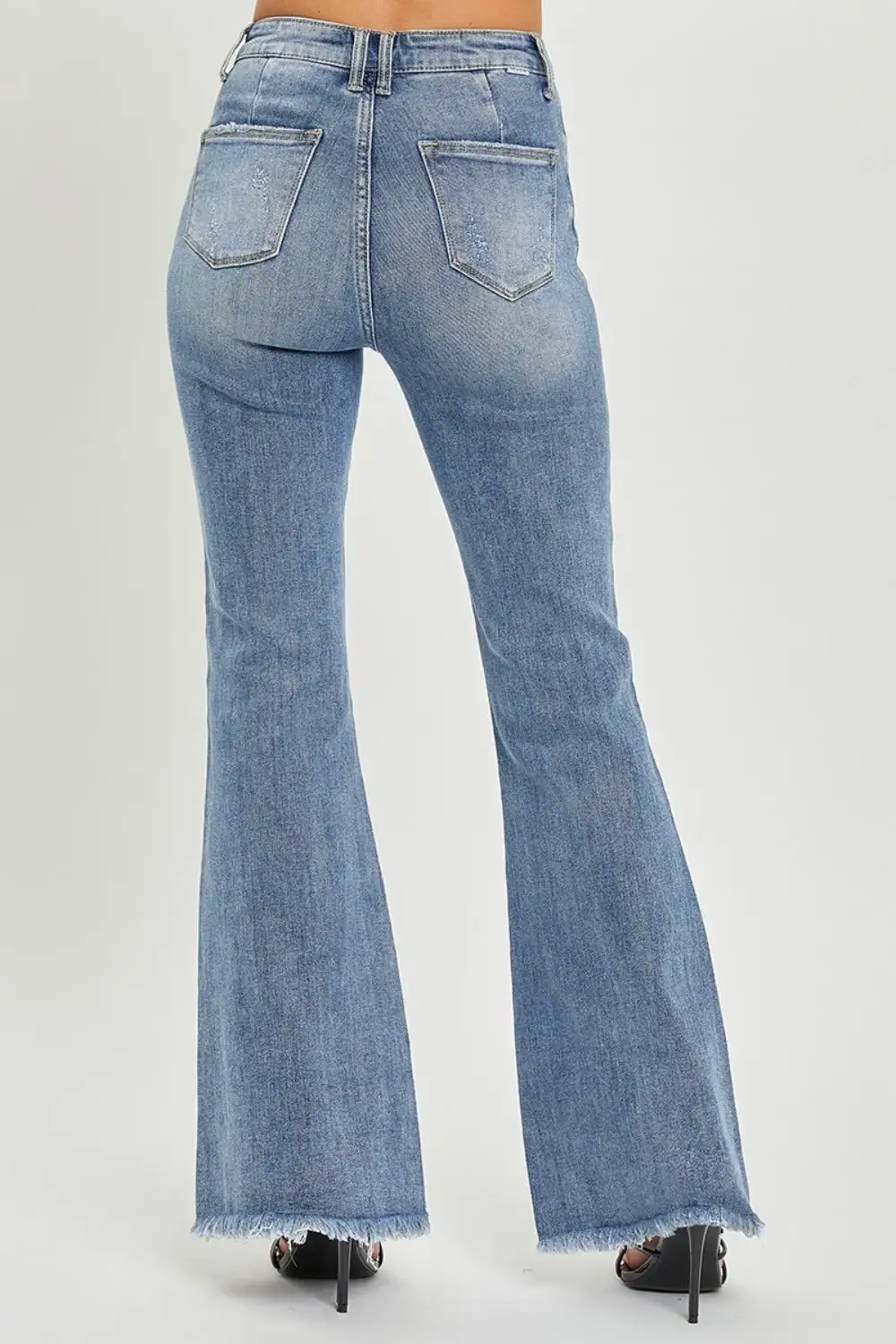 High Waist Raw Hem Flared Denim Jeans
