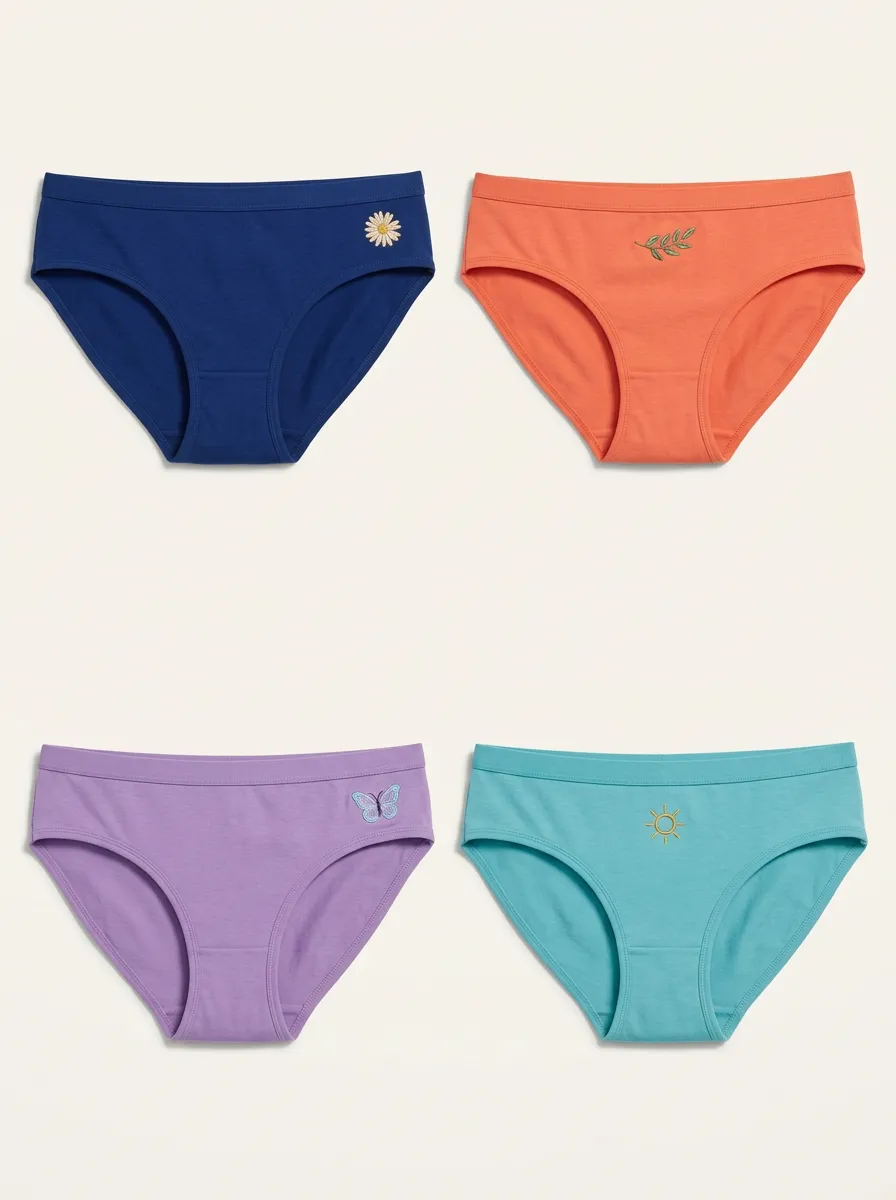 Women's Four-Pair Daisy Leaf Butterfly Sun Embroidered Brief Set