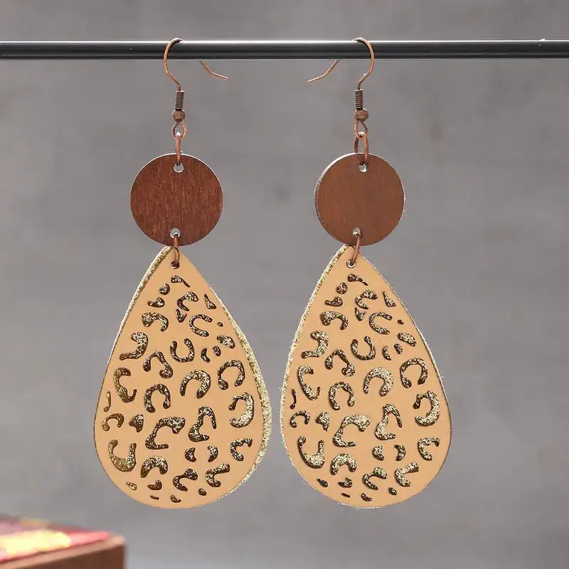 Leather Wooden Statement Earrings