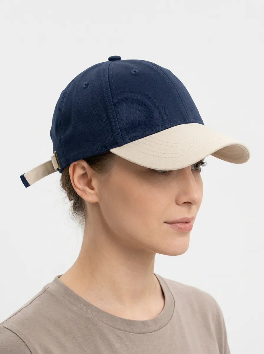 Unisex Two-Tone Navy Beige Contrast Baseball Cap