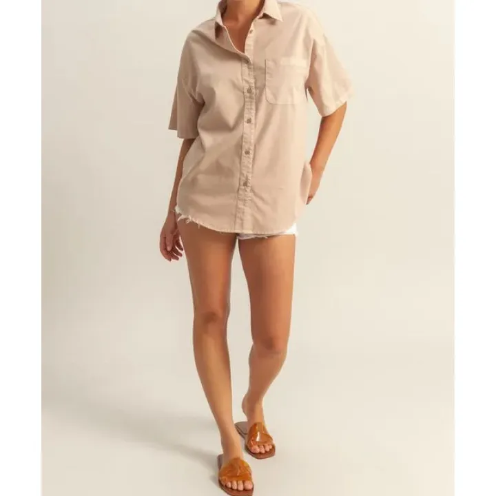 Short Sleeve Button Down Oversized Shirt