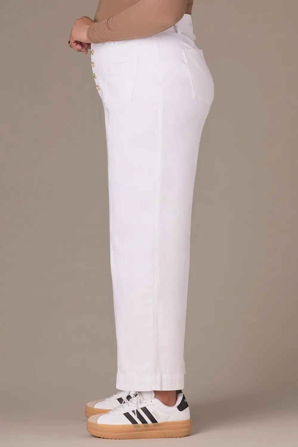 Button Fly Wide Leg Plus Size Pants
