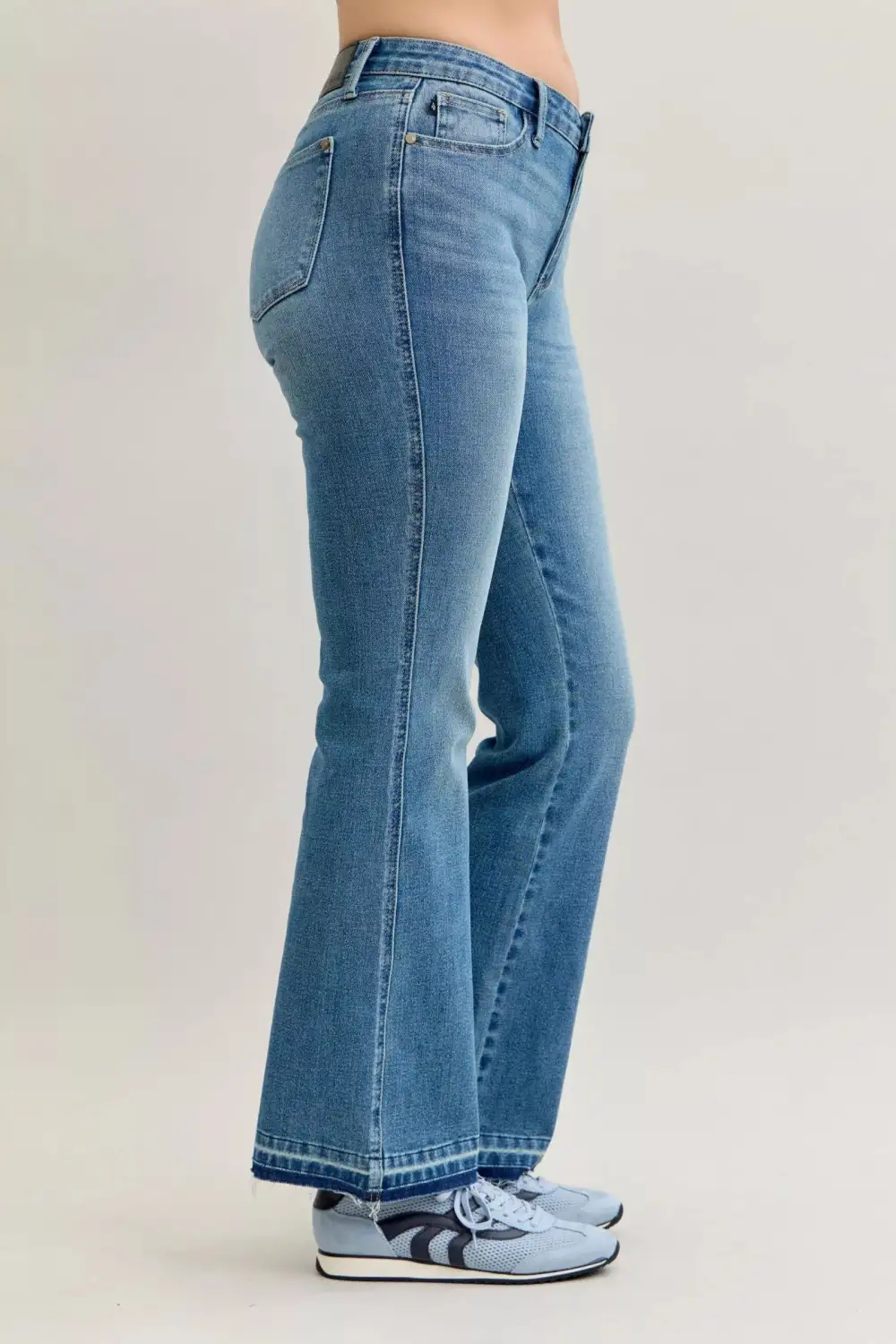 Mid Rise Raw Hem Bootcut Jeans