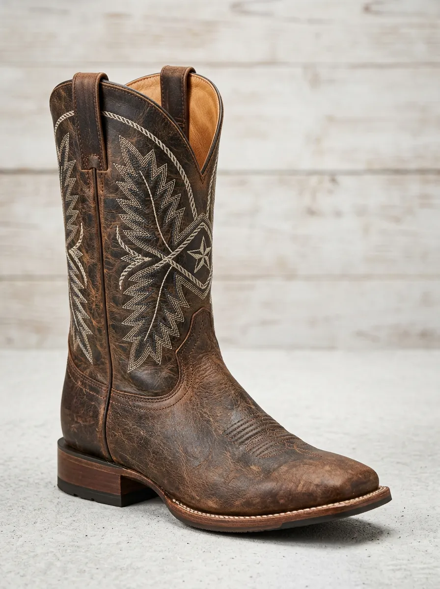 Frontier Heritage Star Embroidered Distressed Look Men's Western Cowboy Boots